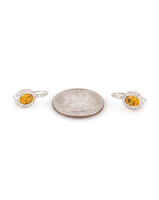 Citrine and Diamond Halo Earrings in Gold